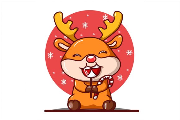 A Little Deer Eating Christmas Candy Illustration