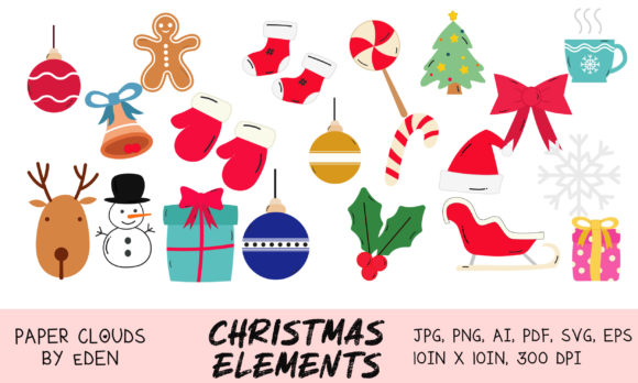 Christmas Elements Clipart Design for Festive Crafting