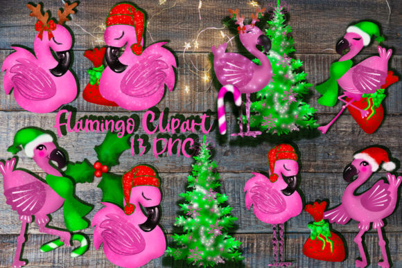 Christmas Flamingo Clipart for Festive Branding