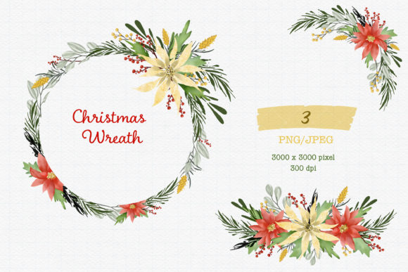 Christmas Flower Wreath Watercolor Illustration for Branding