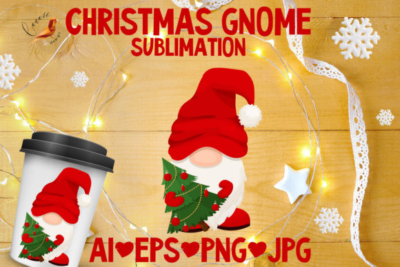 Christmas Gnome Greeting Sublimation Illustrations