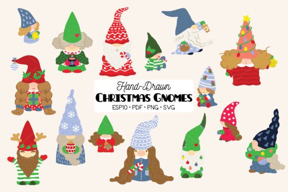 Christmas Gnomes Holiday Ornaments Illustrations
