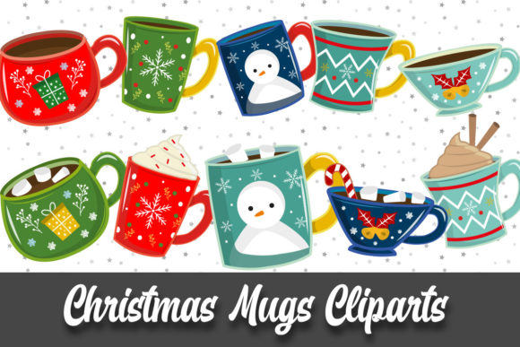 Christmas Mugs Cliparts Illustrations for Branding