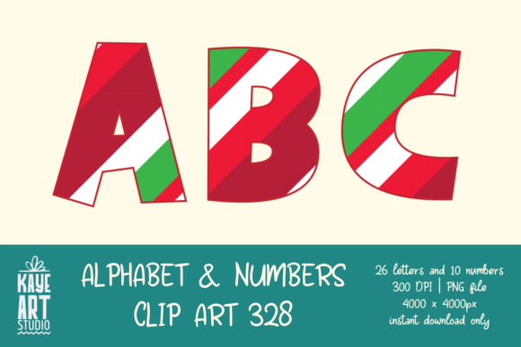 Christmas Stripes Alphabet Sublimation Illustrations
