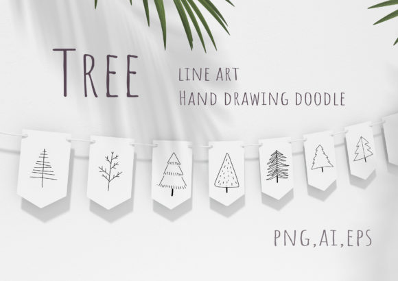 Christmas Tree Branches Line Doodle Illustrations