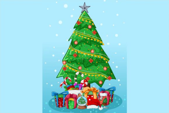 Christmas Tree with Some Gifts and Candy Illustration
