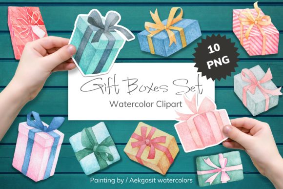Christmas Watercolor Gift Boxes Illustrations