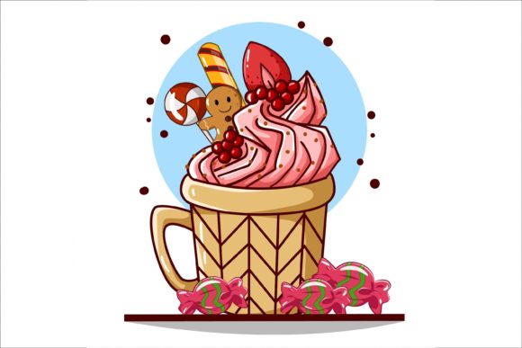 Cup of Ice Cream with Christmas Candy Illustration