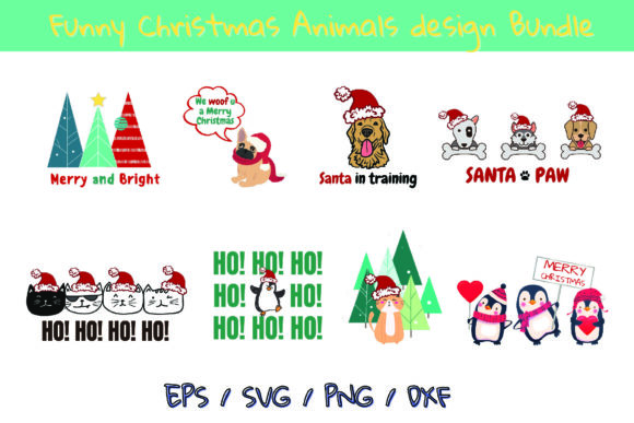Funny Christmas Animals Design Bundle Illustrations