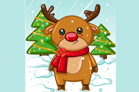Little Deer with Red Coat Illustration for Crafting