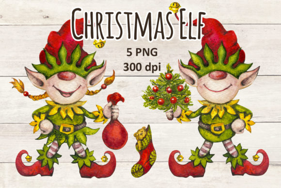 Merry Christmas Elf Illustration for Crafting