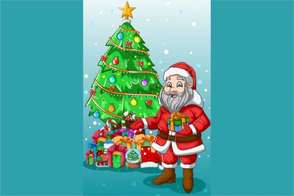 Santa Claus Bring One Christmas Gift Illustrations