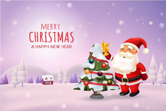 Santa Claus Decorating Christmas Tree Illustration