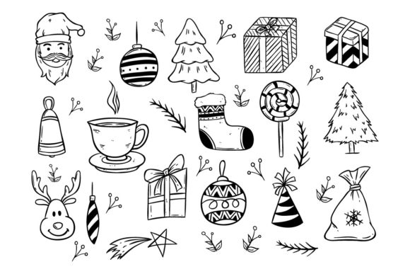 Set of Doodle Christmas Elements Illustrations