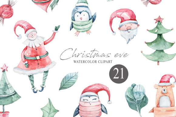 Watercolor Christmas Clipart- 21 Png for Festive Illustrations