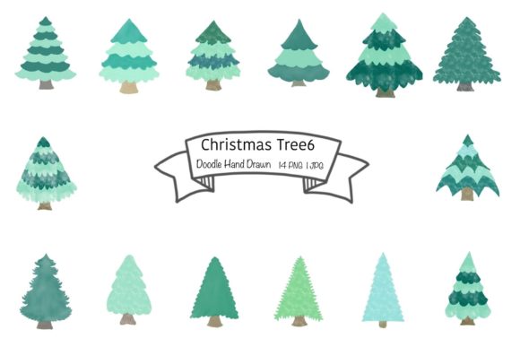 Watercolor Christmas Tree Set 6 - Festive Illustrations for Branding